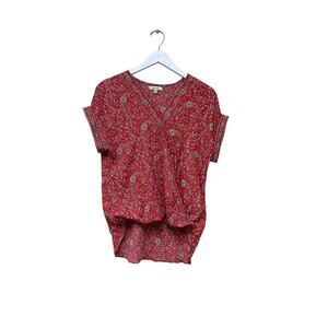 Max Studio Size XS Red Wrap Blouse Work Floral Boho Lightweight Vacation Top